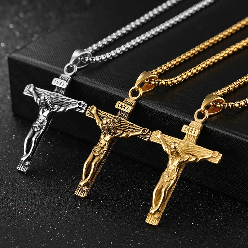 Creatieve christelijke Jesus Cross ketting trendy gepersonaliseerde roestvrijstalen ketting religieuze kruis hanger sieraden gebed cadeau