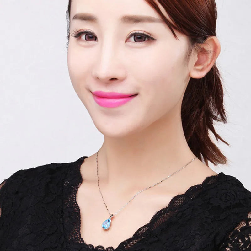 S925 Sterling zilveren ketting Angel Tears Crystal rode hanger ketting voor vrouw charme sieraden cadeau