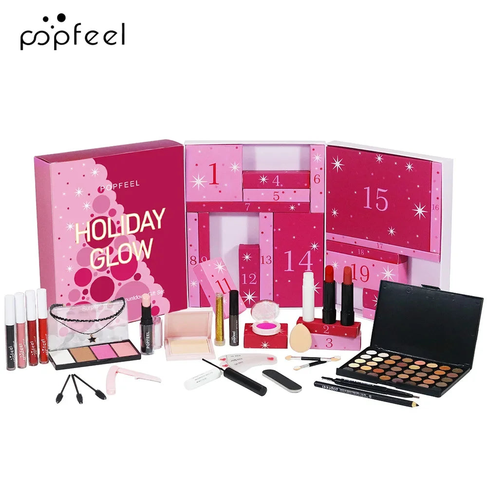 Kerst Countdown Make-up Set Lippenstift Oogschaduw Cosmetica 24-delige Vakantie Schoonheid Adventskalender Geschenkdoos voor Dames Meisjes