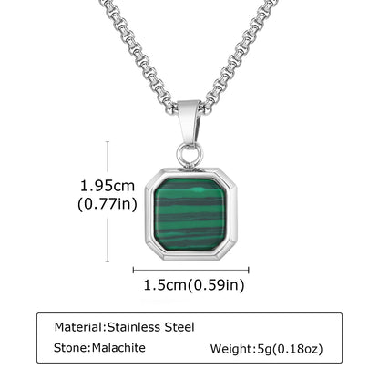Trendy Pendant Necklaces for Men Boys,Square Natural Stone Stainless Steel Necklaces,Hip Hop Cool Healing Jewelry Gifts