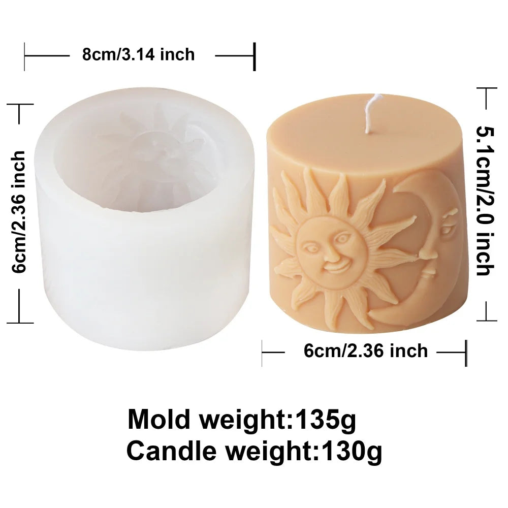 1pc Relief Sun-Moon Face Silicone Candle Mold Cylinder Molds for Scented Candles Plaster Epoxy Resin Casting Home Dinner Decor