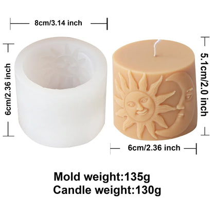 1pc Relief Sun-Moon Face Silicone Candle Mold Cylinder Molds for Scented Candles Plaster Epoxy Resin Casting Home Dinner Decor