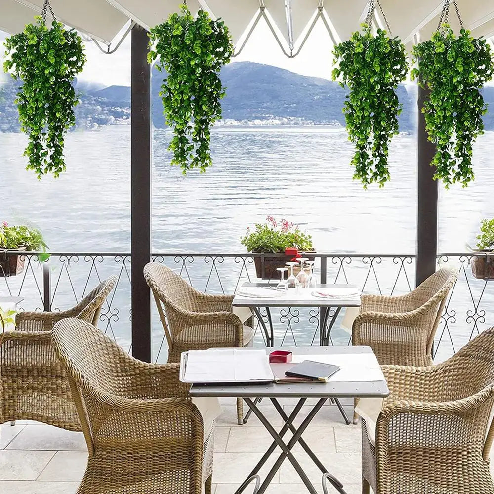 2/4pcs Artificial Hanging Plants UV Resistant Plastic Fake Hanging Plant Home Office Wall Decoration Simulated Green Plants