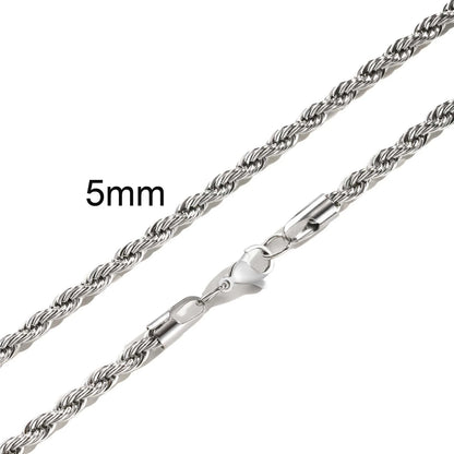 Ropes Long Necklace for Men Women,Stainless Steel Gold Color Twisted Rope Chain Collar,2/3/4/5mm Punk Basic Waterproof Jewelry