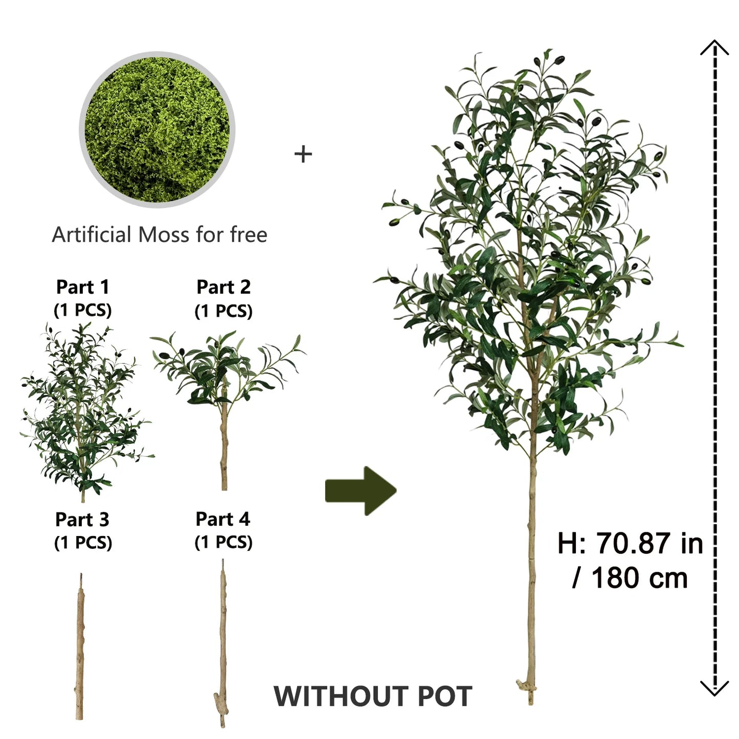 120-180CM Artificial Olive Tree Branch Without Pot Modern Minimalist Fake Plant for Home garden Living Room Balcony shops Decor