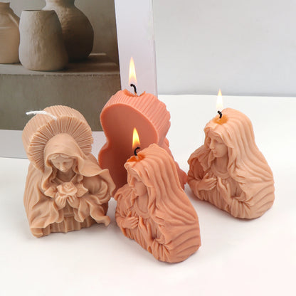 DIY Virgin Mary Holds Flower Jesus Silicone Candle Mold Mary Photo Frame Statue Plaster Craft Tool Religious Figurine Decoration