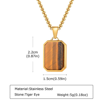 Trendy Pendant Necklaces for Men Boys,Square Natural Stone Stainless Steel Necklaces,Hip Hop Cool Healing Jewelry Gifts