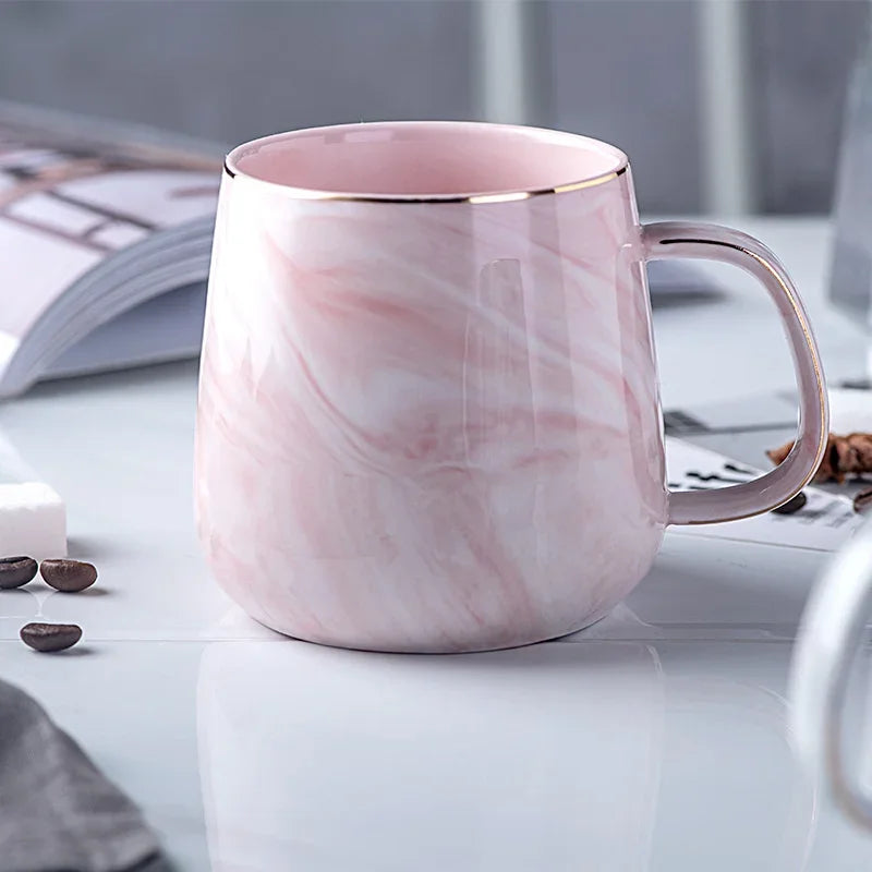 Pink/Grey Ceramic Mug Nordic Ins Style Marbled Gold Rim Coffee Cup Oatmeal Breakfast Cup Valentine's Day Dift Couple water cups