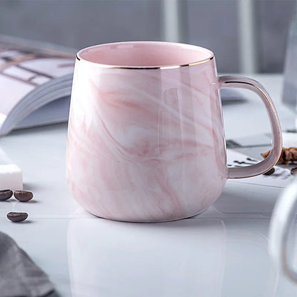 Pink/Grey Ceramic Mug Nordic Ins Style Marbled Gold Rim Coffee Cup Oatmeal Breakfast Cup Valentine's Day Dift Couple water cups