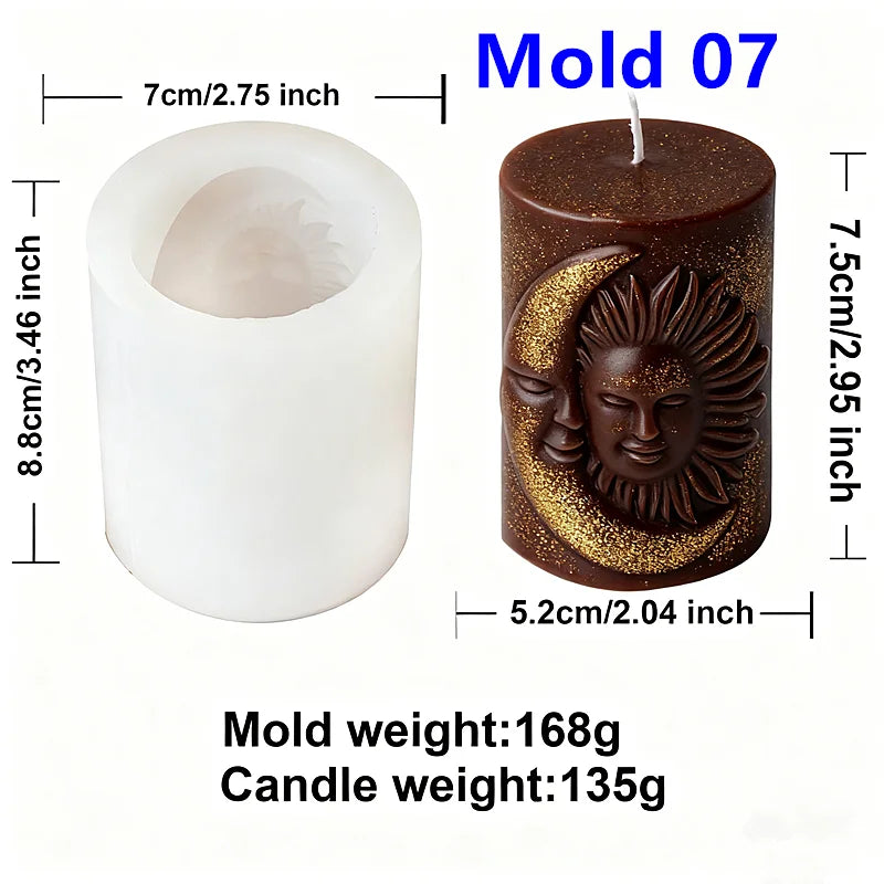 3D Zon Maan Patroon Cilinder Schimmel Zodiac Pijler Siliconen Kaars Schimmel DIY Epoxyhars Aroma Gips Kaars Maken Tool Home Decor