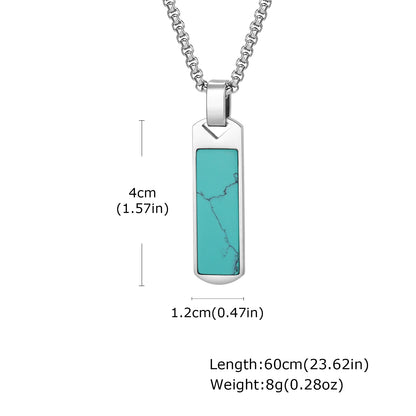 Trendy Pendant Necklaces for Men Boys,Square Natural Stone Stainless Steel Necklaces,Hip Hop Cool Healing Jewelry Gifts
