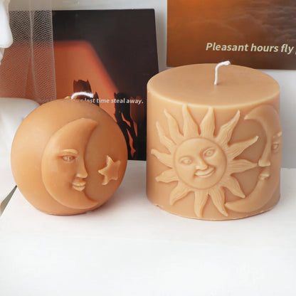 1pc Relief Sun-Moon Face Silicone Candle Mold Cylinder Molds for Scented Candles Plaster Epoxy Resin Casting Home Dinner Decor