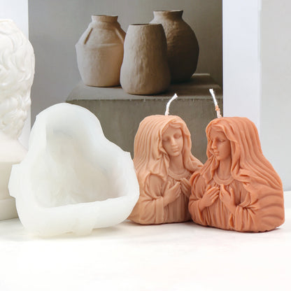 DIY Virgin Mary Holds Flower Jesus Silicone Candle Mold Mary Photo Frame Statue Plaster Craft Tool Religious Figurine Decoration