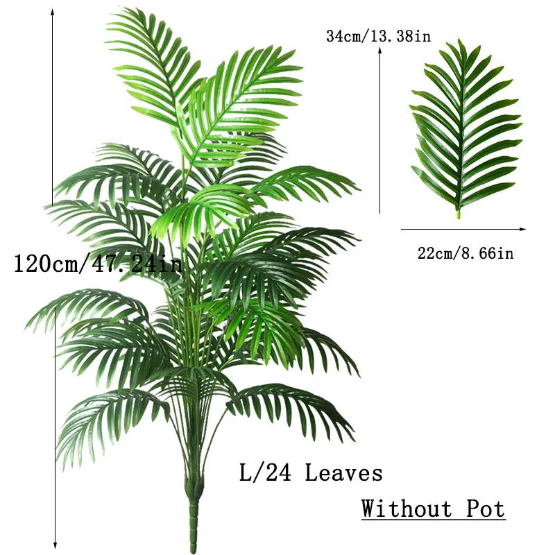 90-120 cm Grote Kunstmatige Palmboom Tropische Nep Planten Groene Plastic Palmbladeren Grote Monstera Boomtak voor Huis Tuin Decor