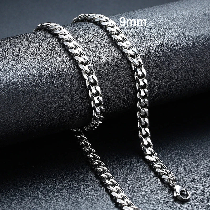 Basic Cuban Chain Necklace for Men Women,Stainless Steel Curb Link Chain Collar,3/5/7/9/11mm Width Black Gold Retro Color Choker
