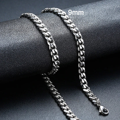 Basic Cuban Chain Necklace for Men Women,Stainless Steel Curb Link Chain Collar,3/5/7/9/11mm Width Black Gold Retro Color Choker