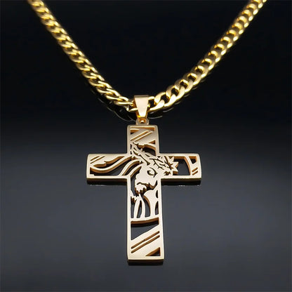 Hiphop Punk Kroon Van Doorns Jesus Kruis Ketting Voor Mannen Roestvrij Staal Verguld Kruisbeeld Hanger Kettingen Sieraden N8052