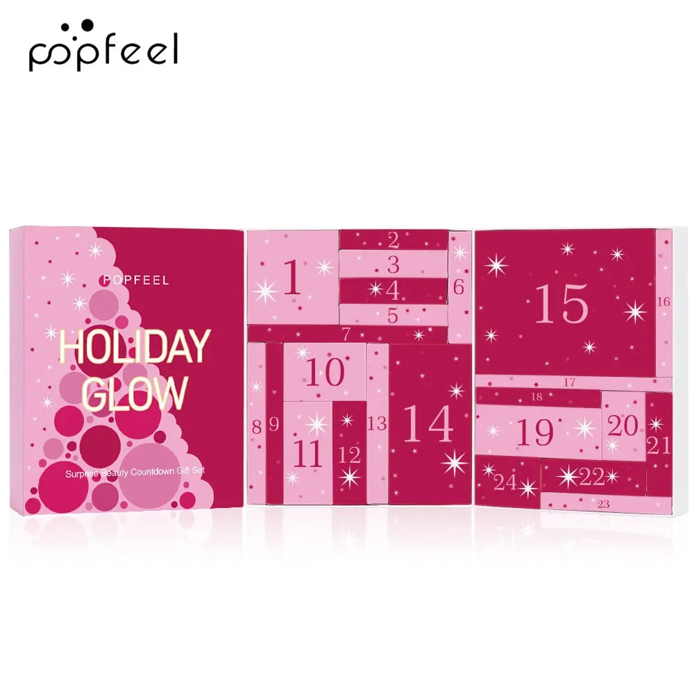 Kerst Countdown Make-up Set Lippenstift Oogschaduw Cosmetica 24-delige Vakantie Schoonheid Adventskalender Geschenkdoos voor Dames Meisjes