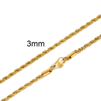Ropes Long Necklace for Men Women,Stainless Steel Gold Color Twisted Rope Chain Collar,2/3/4/5mm Punk Basic Waterproof Jewelry