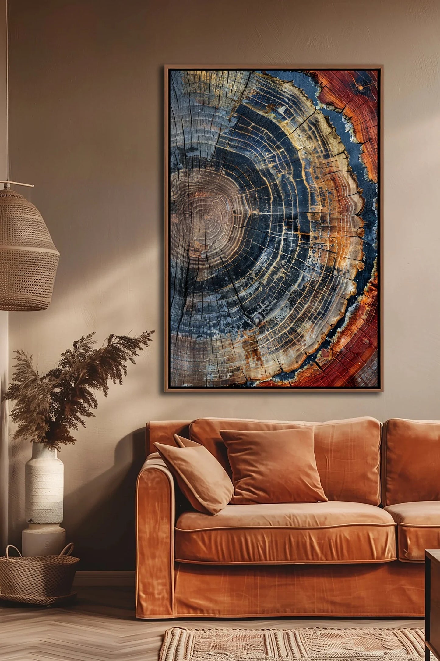 Boomring ingelijste muurkunst, abstracte kleurrijke boomring muurdecoratie, minimalistische huis canvas kunst, moderne boerderij woonkamer