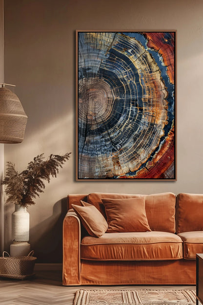 Boomring ingelijste muurkunst, abstracte kleurrijke boomring muurdecoratie, minimalistische huis canvas kunst, moderne boerderij woonkamer