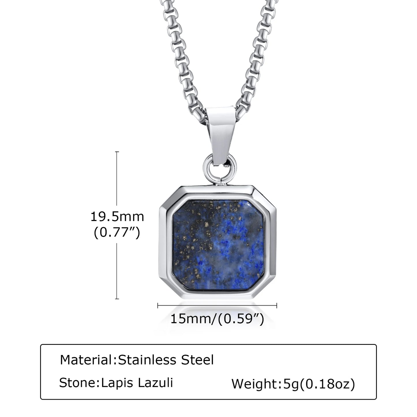 Trendy Pendant Necklaces for Men Boys,Square Natural Stone Stainless Steel Necklaces,Hip Hop Cool Healing Jewelry Gifts