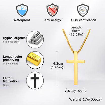 Vnox Stainless Steel Cross Necklace For Men Women Small Big Three Size Cross Pendent Smooth Jewelry Boys 1pc Collar