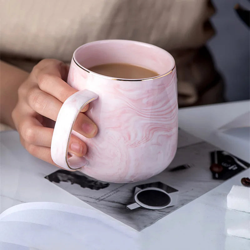 Pink/Grey Ceramic Mug Nordic Ins Style Marbled Gold Rim Coffee Cup Oatmeal Breakfast Cup Valentine's Day Dift Couple water cups