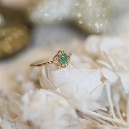 Franse Vintage Groene Kristal Verstelbare Ring Voor Vrouwen Rvs Knockle Ring Mode Sieraden Accessoires Groothandel Cadeau