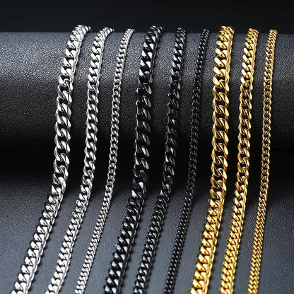 Basic Cuban Chain Necklace for Men Women,Stainless Steel Curb Link Chain Collar,3/5/7/9/11mm Width Black Gold Retro Color Choker