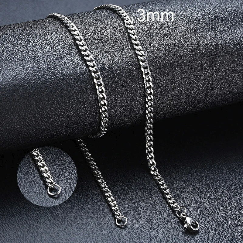 Basic Cuban Chain Necklace for Men Women,Stainless Steel Curb Link Chain Collar,3/5/7/9/11mm Width Black Gold Retro Color Choker