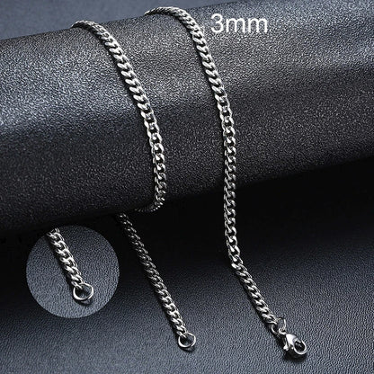 Basic Cuban Chain Necklace for Men Women,Stainless Steel Curb Link Chain Collar,3/5/7/9/11mm Width Black Gold Retro Color Choker