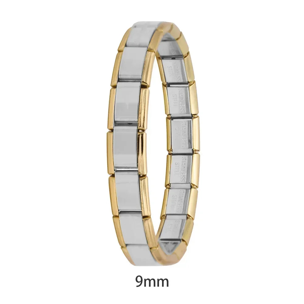 Hapiship 2024 New Men/Women's Jewelry 7/9/13mm Width Itanlian Elastic Charm Bracelet Fashion Stainless Steel Bangle ST-Top