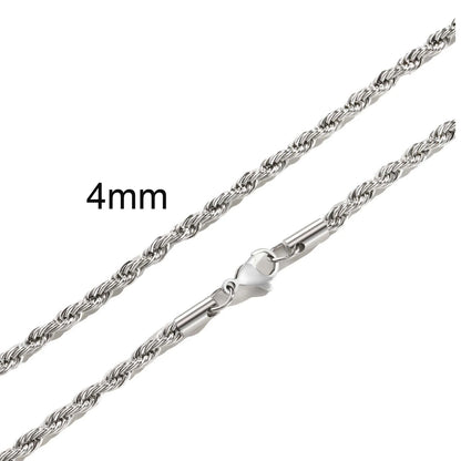 Ropes Long Necklace for Men Women,Stainless Steel Gold Color Twisted Rope Chain Collar,2/3/4/5mm Punk Basic Waterproof Jewelry