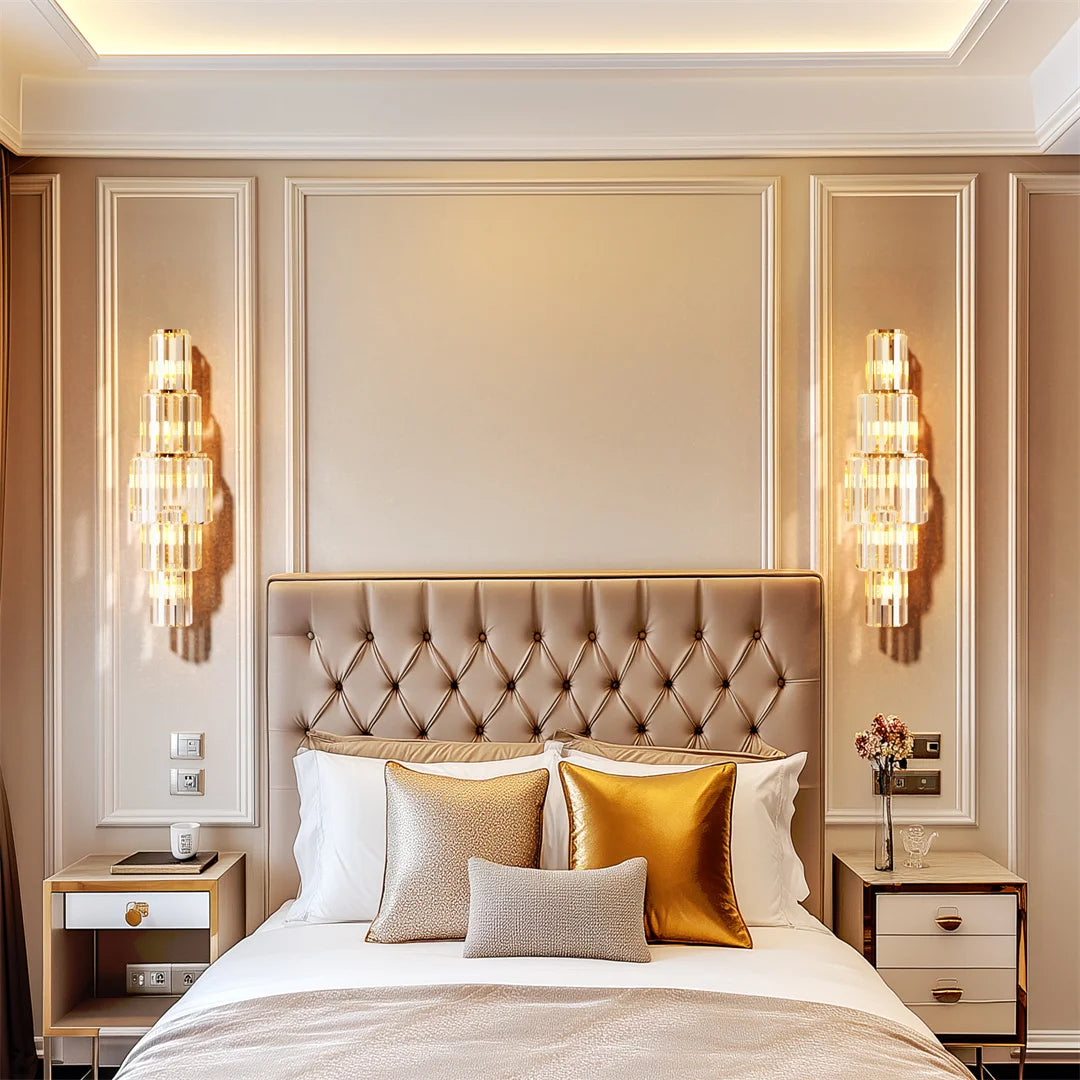 LUVODI moderne kristallen wandlamp 3-laags wandkristallen schanslicht E14 led-maïslampen