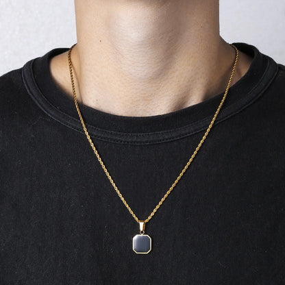 Stylish Men's Black Enamel Necklaces, Stainless Steel Square Pendant Necklace,Minimalist Male Collar Jewelry Gift