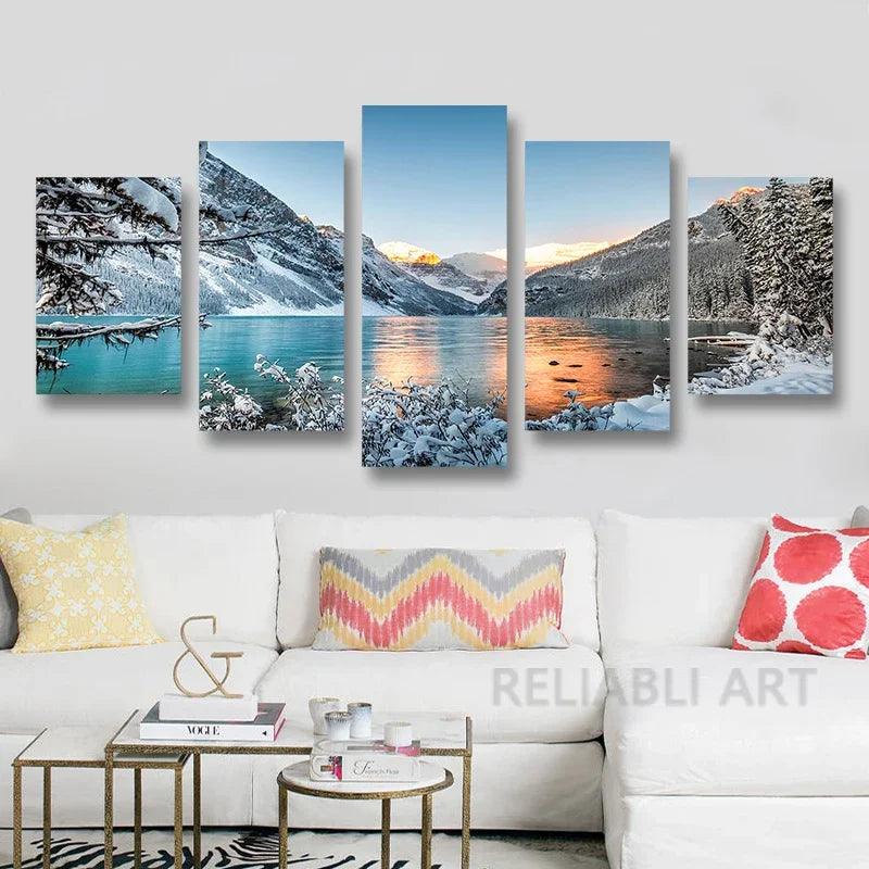 5 natuurlijke meerlandschap olieverfschilderij kunst aan de muur, HD canvas print poster, geschikt voor, thuis, woonkamer, kamer decoratie schilderij