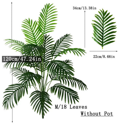 90-120 cm Grote Kunstmatige Palmboom Tropische Nep Planten Groene Plastic Palmbladeren Grote Monstera Boomtak voor Huis Tuin Decor