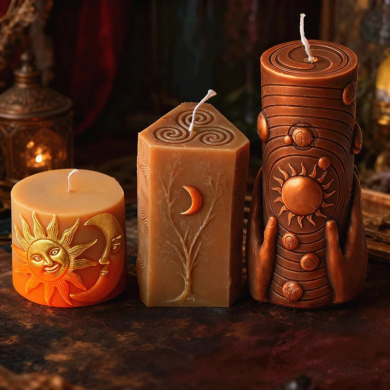 3D Zon Maan Patroon Cilinder Schimmel Zodiac Pijler Siliconen Kaars Schimmel DIY Epoxyhars Aroma Gips Kaars Maken Tool Home Decor