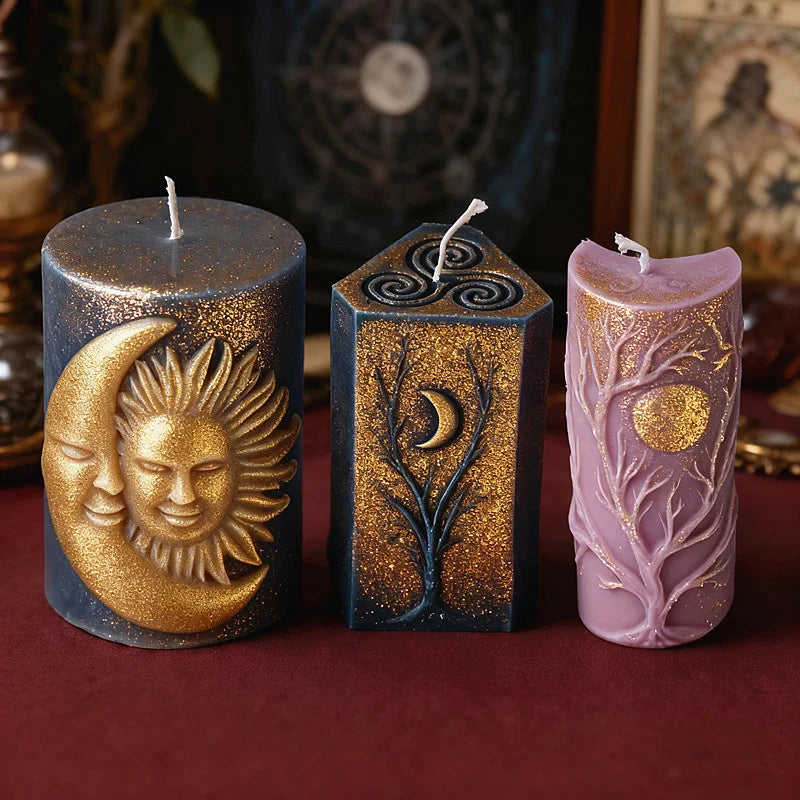 3D Zon Maan Patroon Cilinder Schimmel Zodiac Pijler Siliconen Kaars Schimmel DIY Epoxyhars Aroma Gips Kaars Maken Tool Home Decor