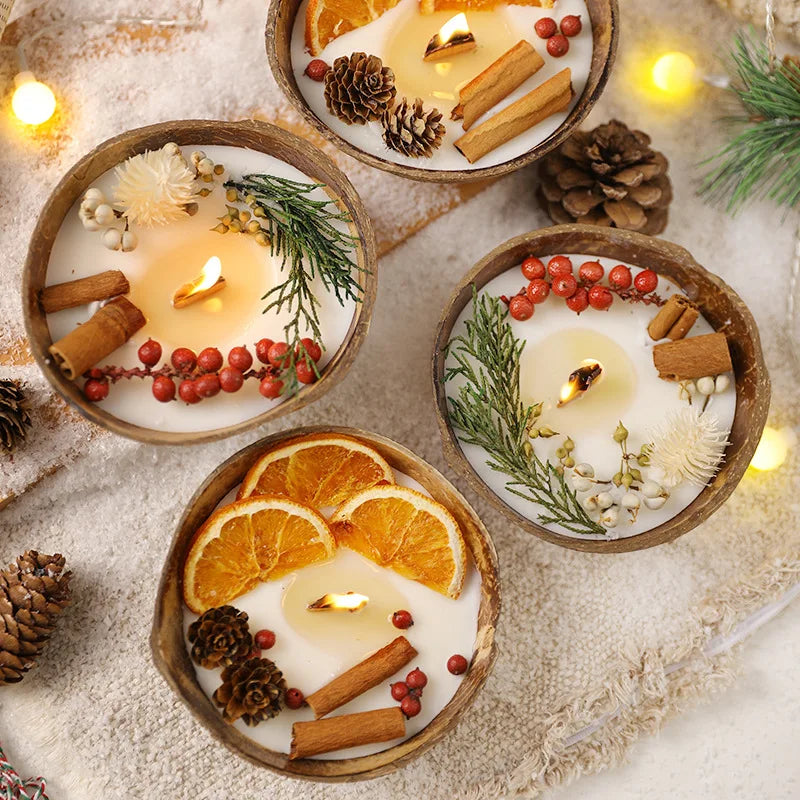 Coconut Bowl Candle with Dried Flowers Home Decorative Candles Eco Friendly Aromatherapy Candle for Weddding