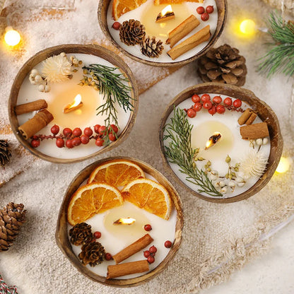 Coconut Bowl Candle with Dried Flowers Home Decorative Candles Eco Friendly Aromatherapy Candle for Weddding