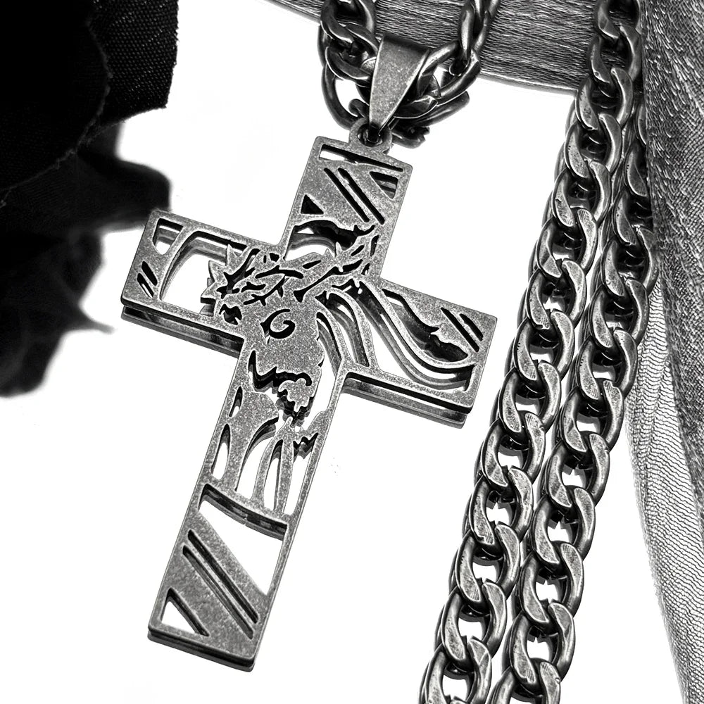 Hiphop Punk Kroon Van Doorns Jesus Kruis Ketting Voor Mannen Roestvrij Staal Verguld Kruisbeeld Hanger Kettingen Sieraden N8052
