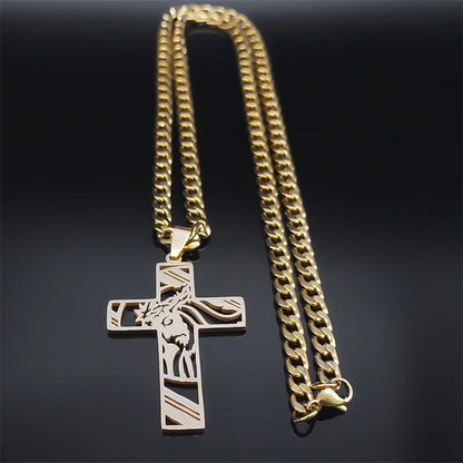 Hiphop Punk Kroon Van Doorns Jesus Kruis Ketting Voor Mannen Roestvrij Staal Verguld Kruisbeeld Hanger Kettingen Sieraden N8052