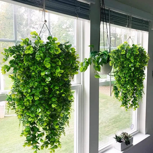 2/4pcs Artificial Hanging Plants UV Resistant Plastic Fake Hanging Plant Home Office Wall Decoration Simulated Green Plants