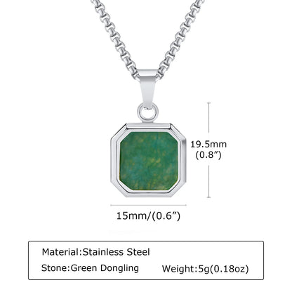 Trendy Pendant Necklaces for Men Boys,Square Natural Stone Stainless Steel Necklaces,Hip Hop Cool Healing Jewelry Gifts