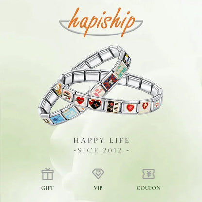 Hapiship 2024 New Men/Women's Jewelry 7/9/13mm Width Itanlian Elastic Charm Bracelet Fashion Stainless Steel Bangle ST-Top