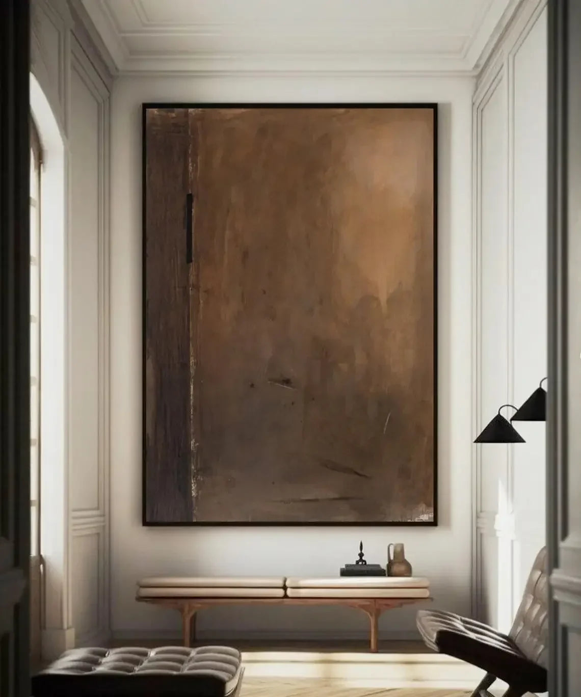 Brown Wabi-Sabi Painting Dark Brown Abstract Painting Medieval Brown Handmade Oil Painting Black Minimalist Wall Decor Wall A