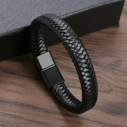Black PU Leather Magnetic Bracelet Men's Mature and Stable and Elegant Giving Men The Best Gift for Men
