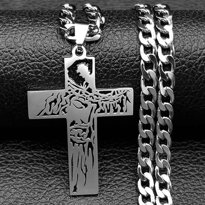 Hiphop Punk Kroon Van Doorns Jesus Kruis Ketting Voor Mannen Roestvrij Staal Verguld Kruisbeeld Hanger Kettingen Sieraden N8052